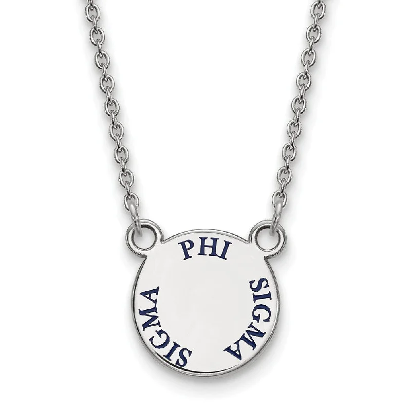 Sweeping edge necklace-Sterling Silver Phi Sigma Sigma Small Blue Enamel Necklace