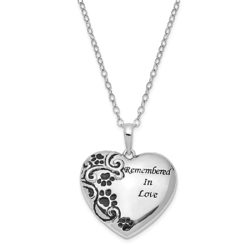 Lined gem necklace-Sterling Silver Remembered In Love Pet Ash Holder Necklace, 18 Inch