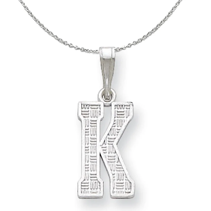 Sterling Silver, Sami Collection, Textured Block Initial K Necklace