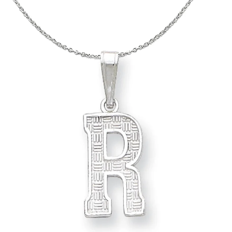 Carved ridge necklace-Sterling Silver, Sami Collection, Textured Block Initial R Necklace