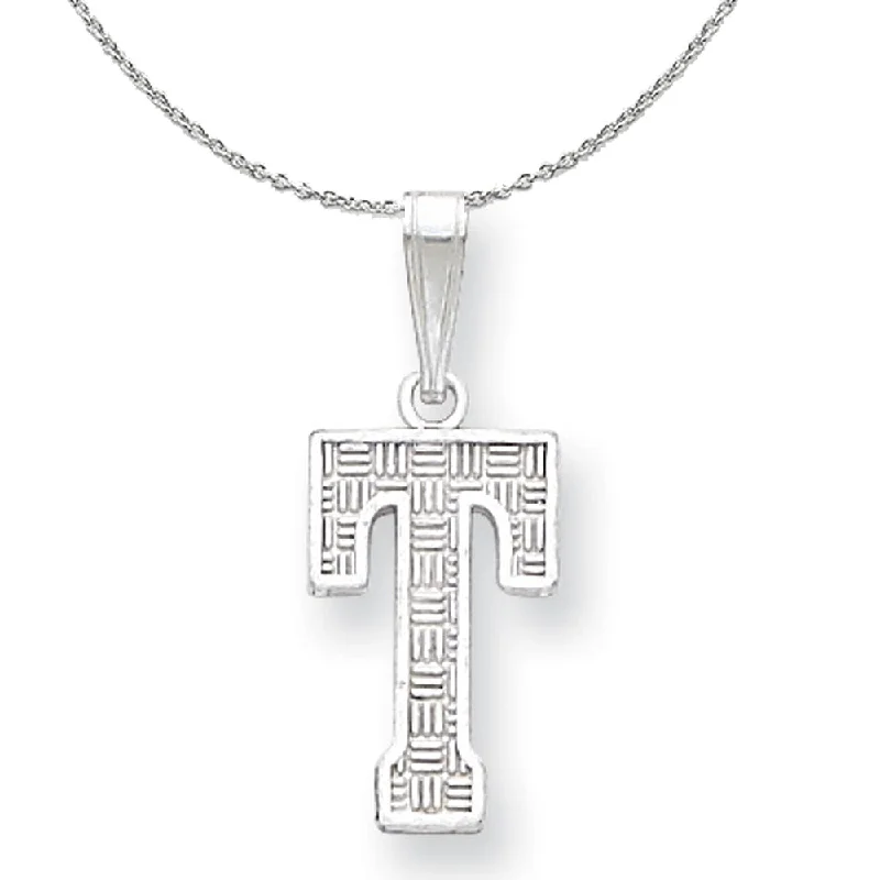 Sterling Silver, Sami Collection, Textured Block Initial T Necklace