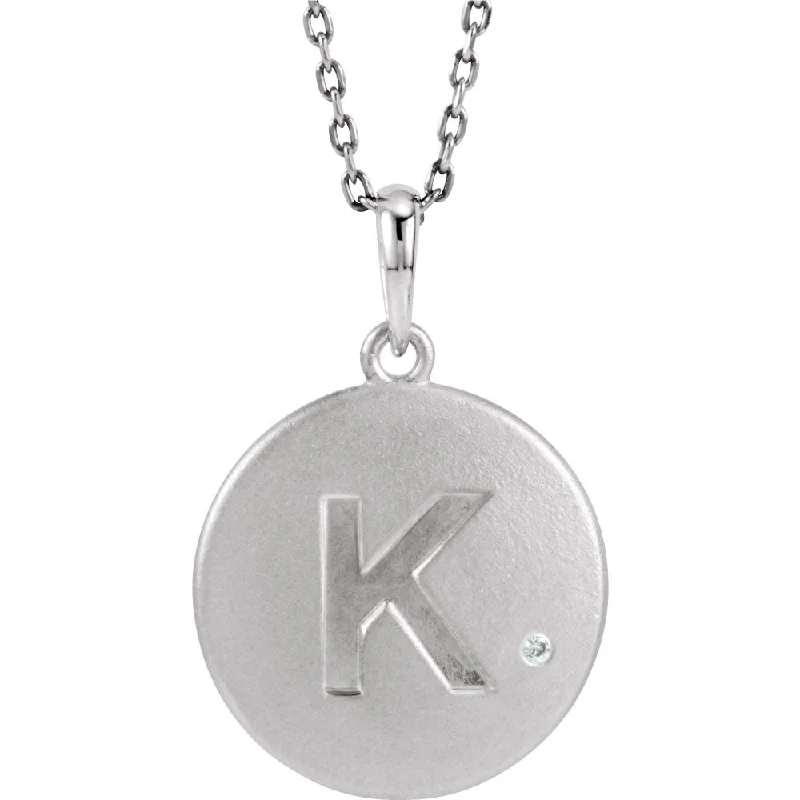 The Emma Sterling Silver Diamond Block Initial K Disc Necklace, 18 In.