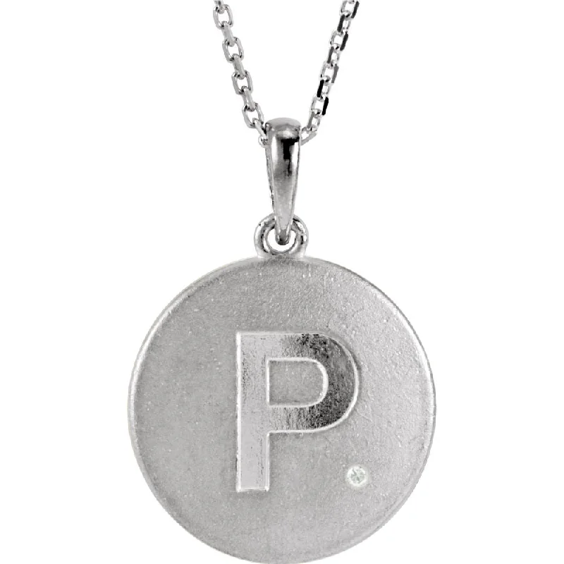 Twisted metal necklace-The Emma Sterling Silver Diamond Block Initial P Disc Necklace, 18 In.