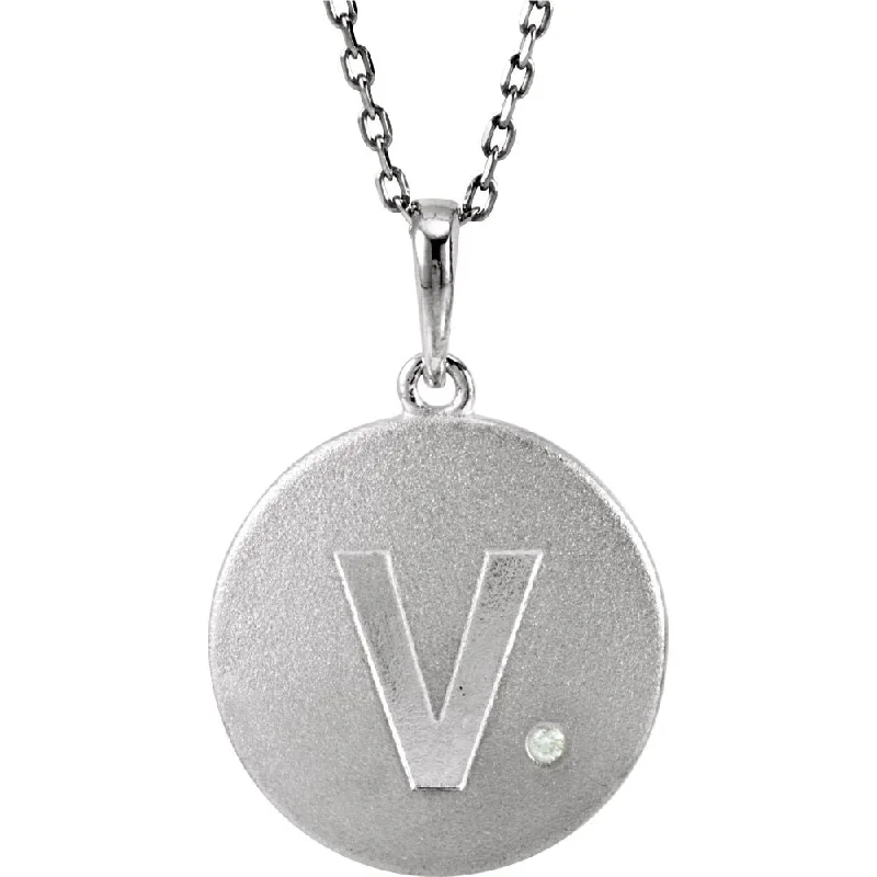 Helix coil necklace-The Emma Sterling Silver Diamond Block Initial V Disc Necklace, 18 In.