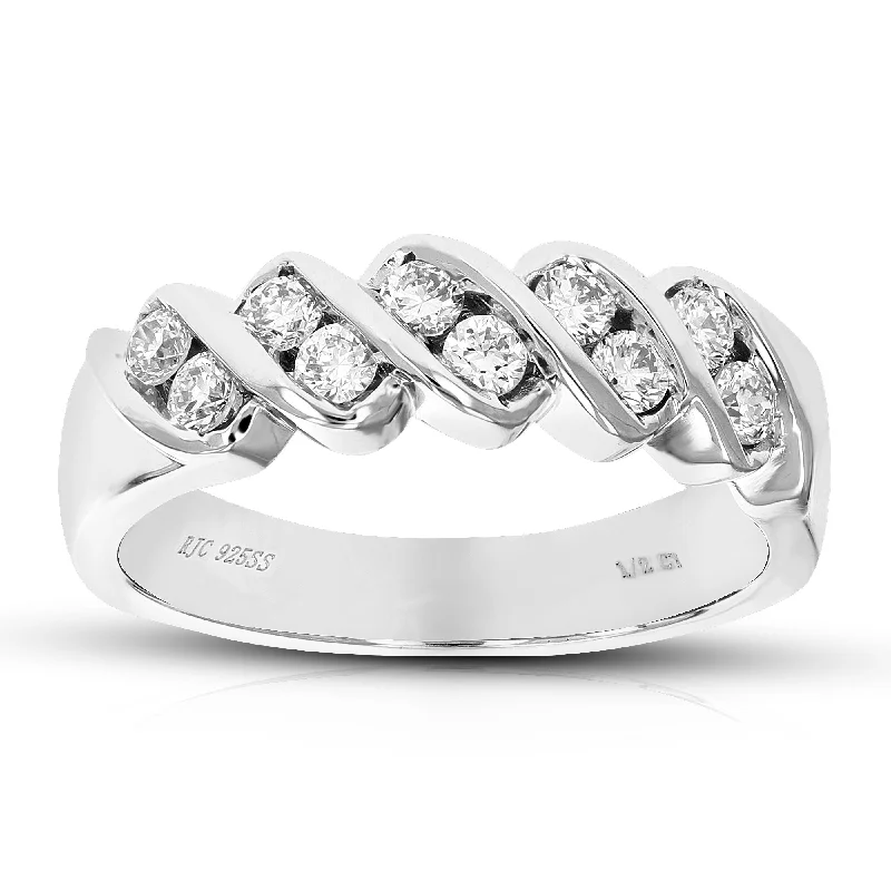 Glossy gem ring-1/2 cttw Round Cut Lab Grown Diamond Engagement Ring .925 Sterling Silver Channel Set