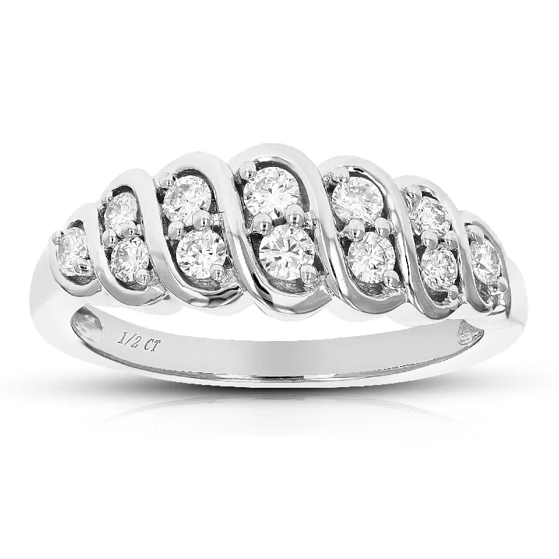 Silk band ring-1/2 cttw Round Cut Lab Grown Diamond Wedding Engagement Ring .925 Sterling Silver