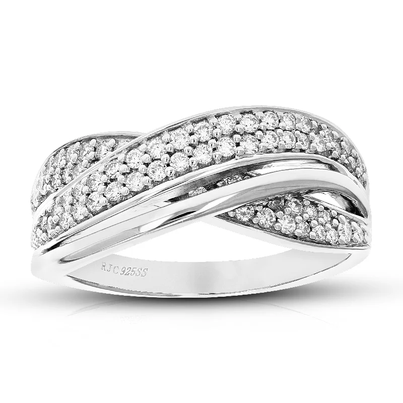 Plaited twist ring-1/2 cttw Round Lab Grown Diamond Engagement Ring .925 Sterling Silver