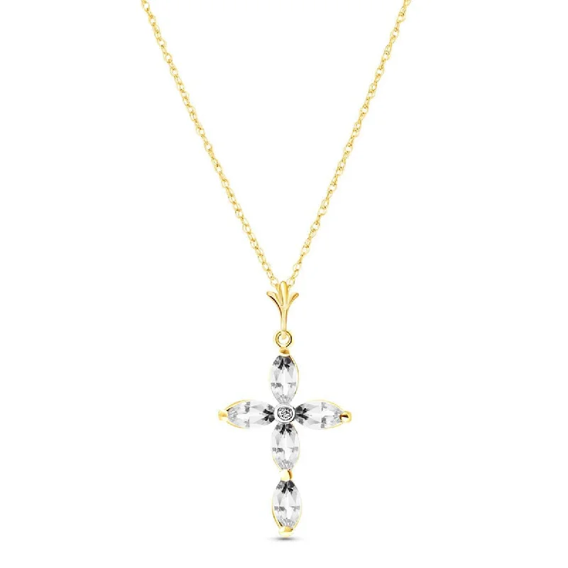 Ragged edge necklace-1.23 Carat 14K Solid Yellow Gold Necklace Natural Diamond White Topaz