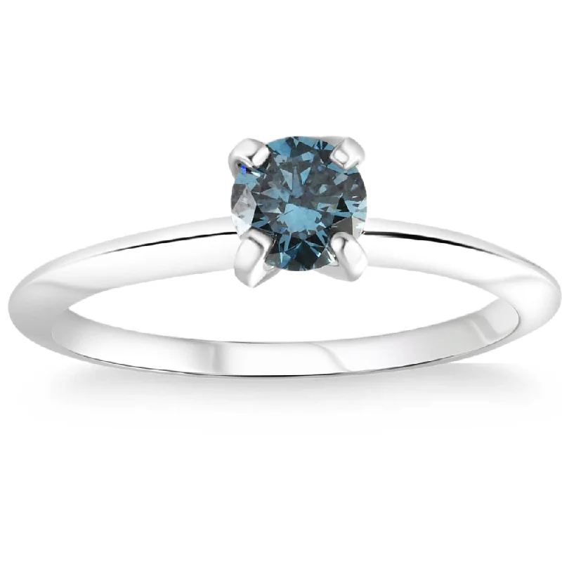 Fluid stripe ring-1/2ct Blue Diamond Solitaire 14K White Gold Engagement