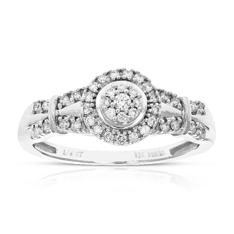 Snapped band ring-1/4 cttw Round Cut Lab Grown Diamond Engagement Ring For Women .925 Sterling Silver Prong Set