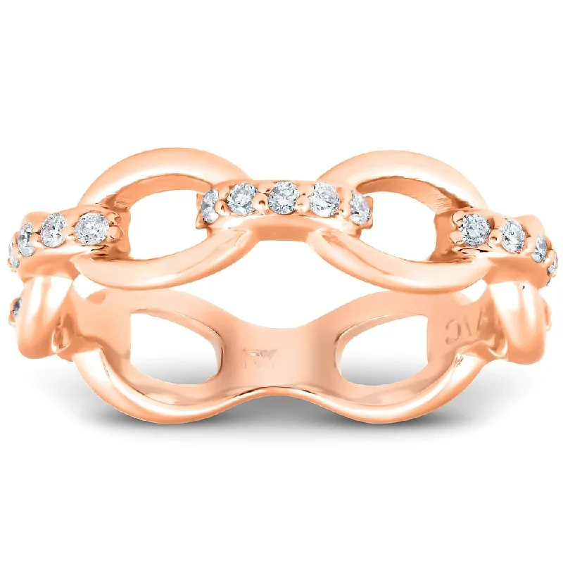 Coiled sprig ring-1/4Ct Diamond Link Fashion Ring Womens 14k Rose Gold Anniversary Band