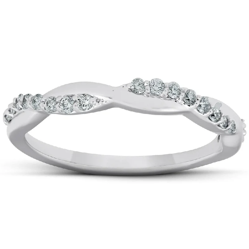 Prairie stalk ring-1/5Ct Diamond Infinity Wedding Ring Womens 14k White Gold Interwoven Stack Band