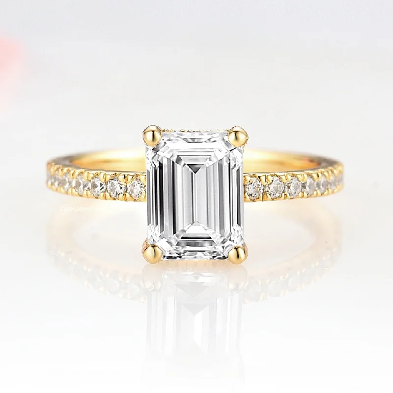 Pine sprig ring-1.5CT Emerald Cut Moissanite Engagement Ring- 14K Solid Yellow Gold