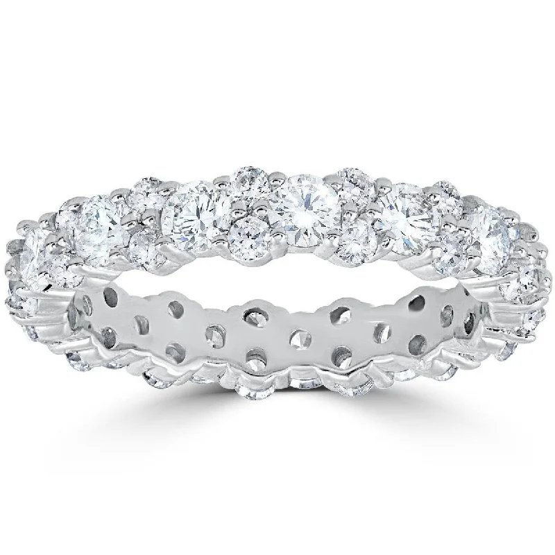 Polished finish ring-1 7/8 cttw Diamond Eternity Wedding Ring Stackable Band 14k White Gold