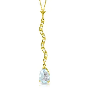 Mystic glow necklace-1.79 Carat 14K Solid Yellow Gold Lovesong Aquamarine Diamond Necklace