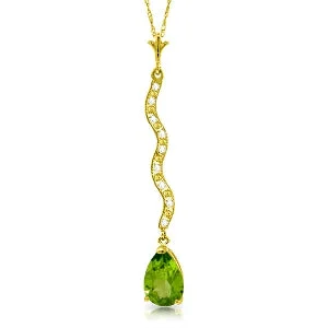 Silk chain necklace-1.79 Carat 14K Solid Yellow Gold Necklace Diamond Peridot