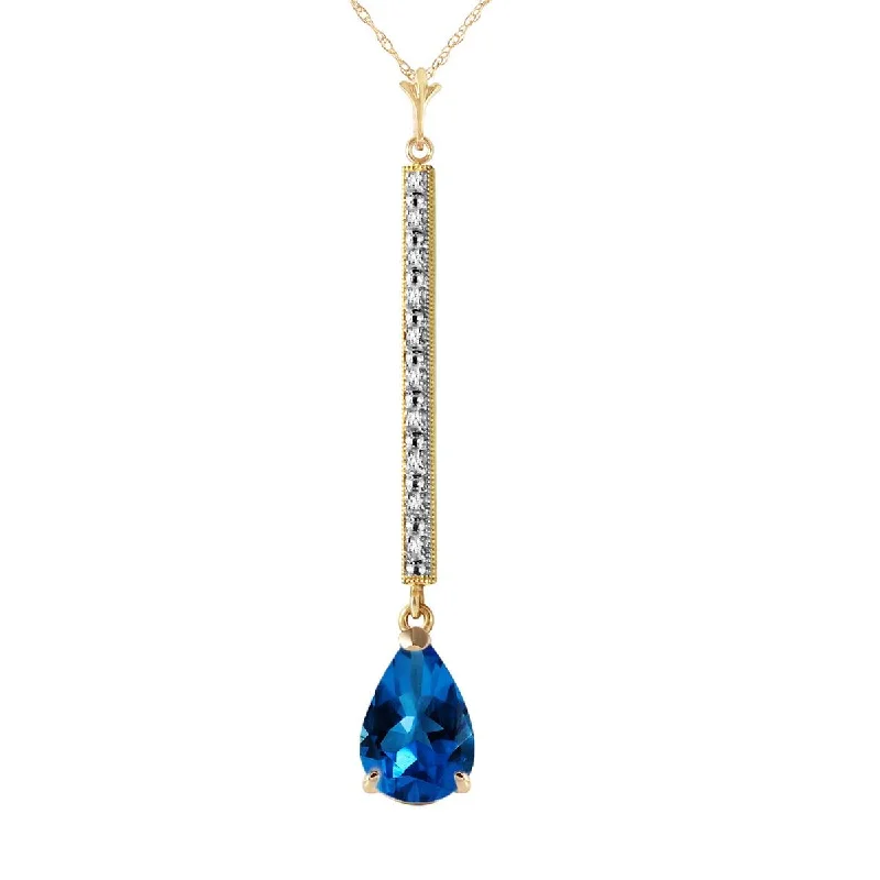 Blended texture necklace-1.8 Carat 14K Solid Yellow Gold Andaman Sea Blue Topaz Diampond Necklace