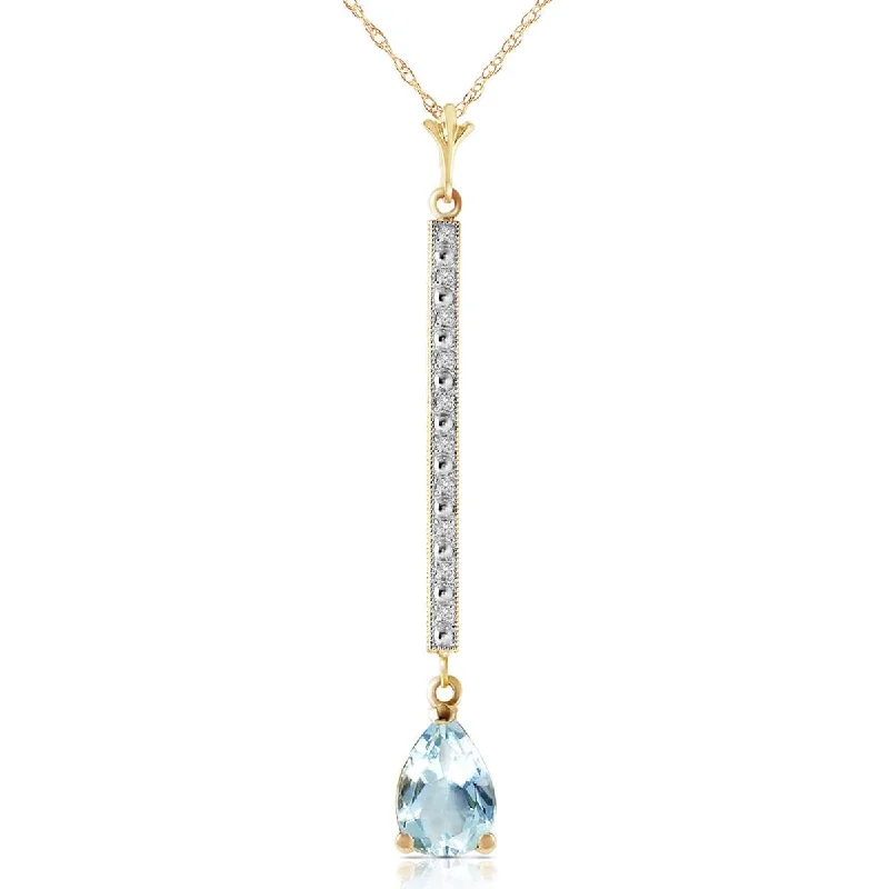 Pivot gem necklace-1.8 Carat 14K Solid Yellow Gold Necklace Diamond Aquamarine