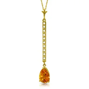 Ash bead necklace-1.8 Carat 14K Solid Yellow Gold Necklace Diamond Citrine