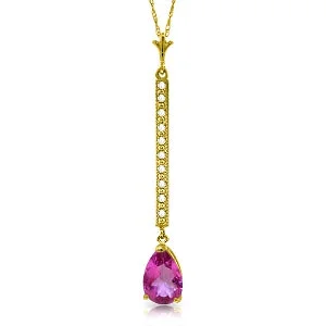 Cotton twist necklace-1.8 Carat 14K Solid Yellow Gold Necklace Diamond Pink Topaz