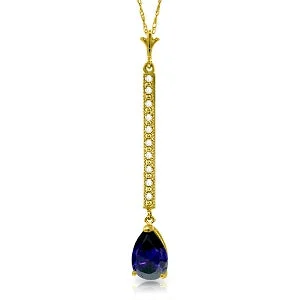 Overlaid layer necklace-1.8 Carat 14K Solid Yellow Gold Necklace Diamond Sapphire