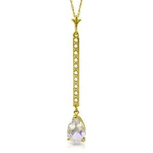 Frayed edge necklace-1.8 Carat 14K Solid Yellow Gold Necklace Diamond White Topaz