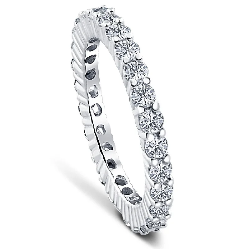 Striped band ring-1 Ct T.W. Lab Grown Diamond Eternity Ring 14k White Gold Stackable Wedding Band