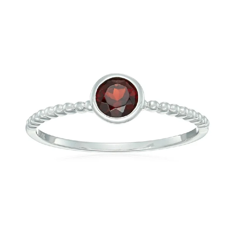 Kite opal ring-10k White Gold Red Garnet Solitaire Ring