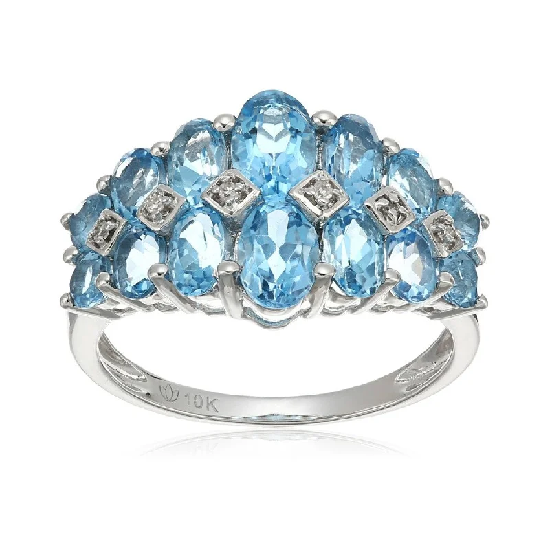 Tusk spike ring-10k White Gold Swiss Blue Topaz and Diamond Ring