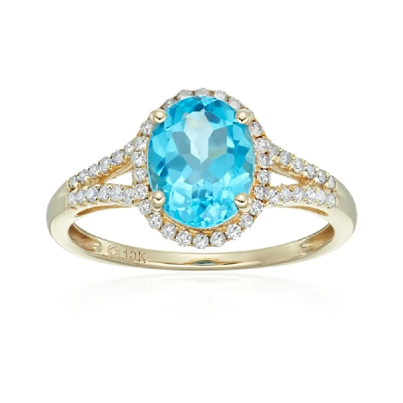 Pivot gem ring-10k Yellow Gold Swiss Blue Topaz and Diamond Ring