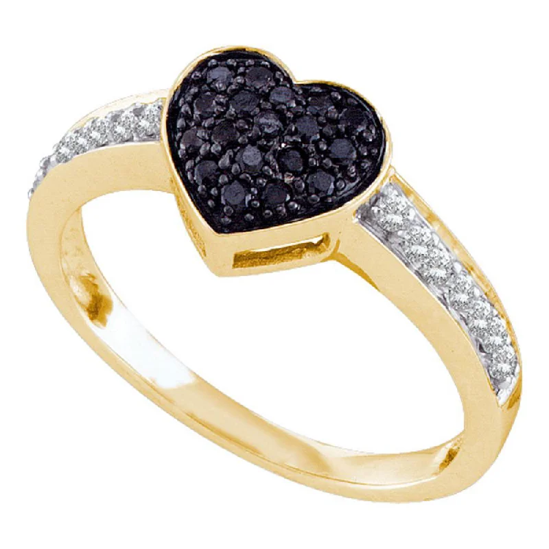 Zinc forged ring-10k Yellow Gold Womens Black Color Enhanced Round Diamond Heart Cluster Ring 1/3 Cttw