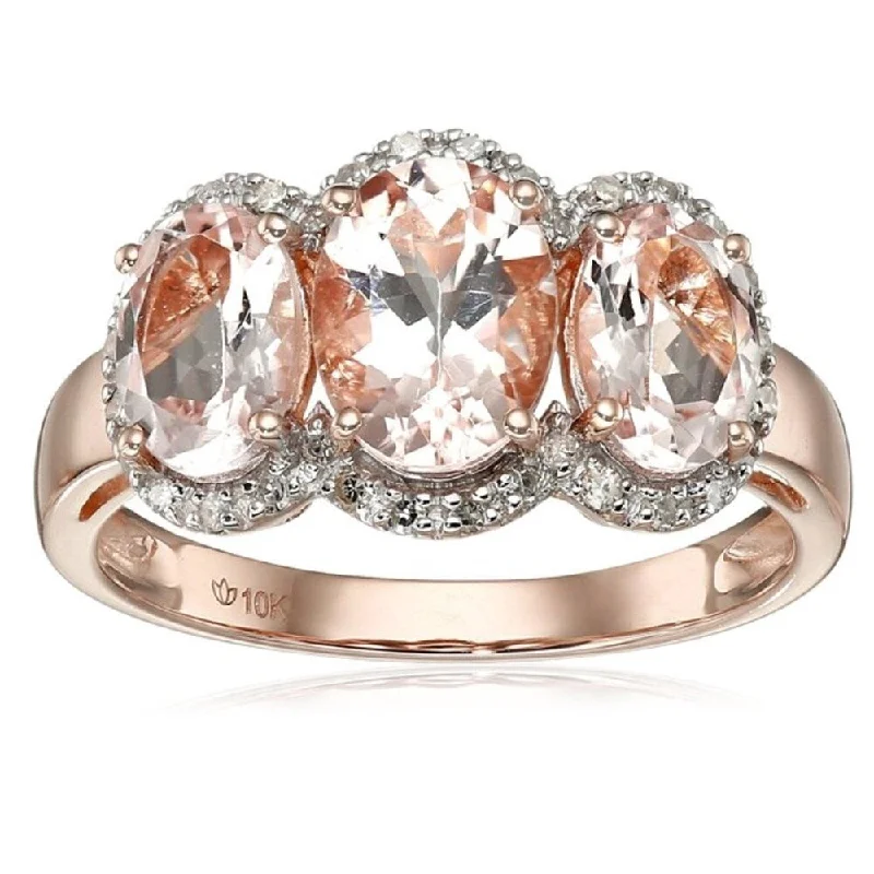 Cedar nut ring-10KT Rose Gold 2.88ctw Morganite 3-Stone Ring, Size 7 - Pink