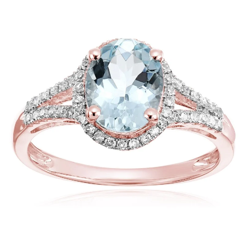 Micro shard ring-10Kt Rose Gold Aquamarine and Diamond Ring