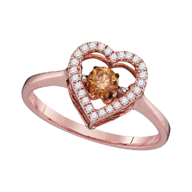 Clam shell ring-10kt Rose Gold Womens Round Brown Diamond Moving Twinkle Solitaire Ring 3/8 Cttw