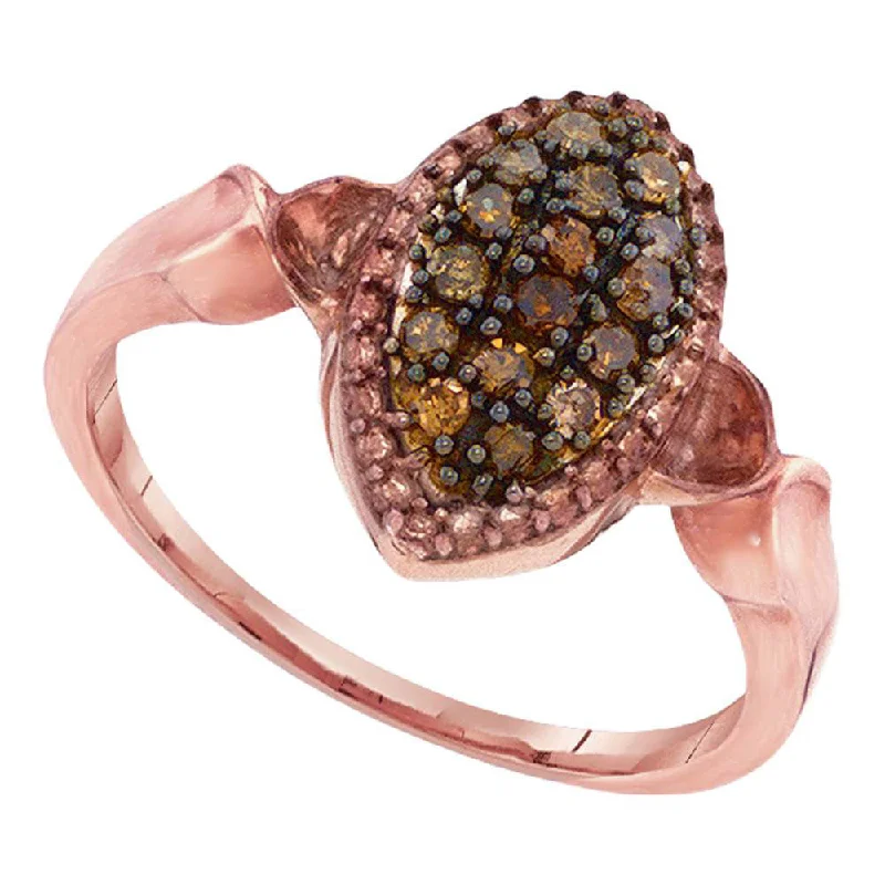 Tulip bud ring-10kt Rose Gold Womens Round Brown Diamond Oval Cluster Ring 1/5 Cttw