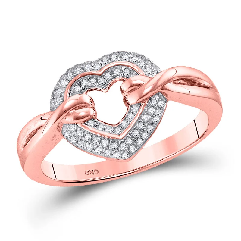 Edwardian bend ring-10kt Rose Gold Womens Round Diamond Heart Ring 1/5 Cttw