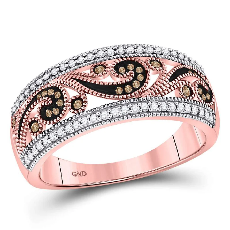 Faint shade ring-10kt Rose Gold Womens Round Red Color Enhanced Diamond Curl Band Ring 1/4 Cttw