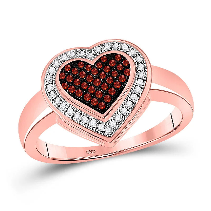 Turquoise vein ring-10kt Rose Gold Womens Round Red Color Enhanced Diamond Halo Heart Cluster Ring 1/5 Cttw