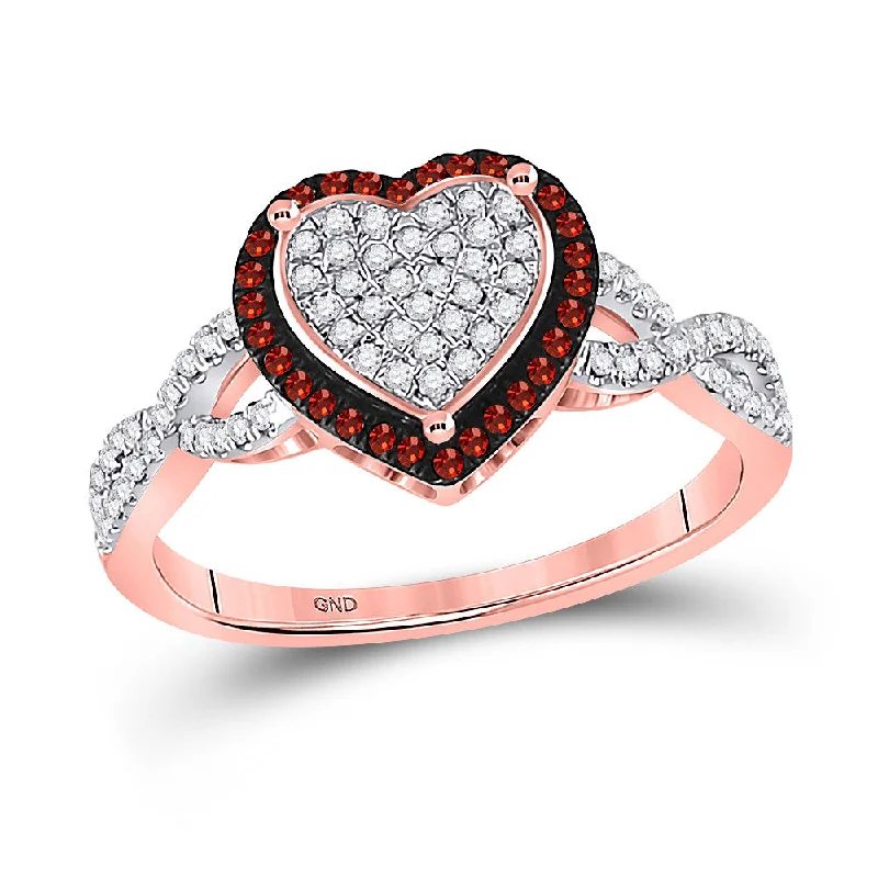 Raven black ring-10kt Rose Gold Womens Round Red Color Enhanced Diamond Heart Ring 1/3 Cttw