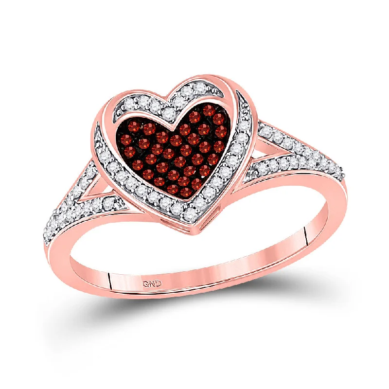 Orbit swirl ring-10kt Rose Gold Womens Round Red Color Enhanced Diamond Heart Ring 1/5 Cttw