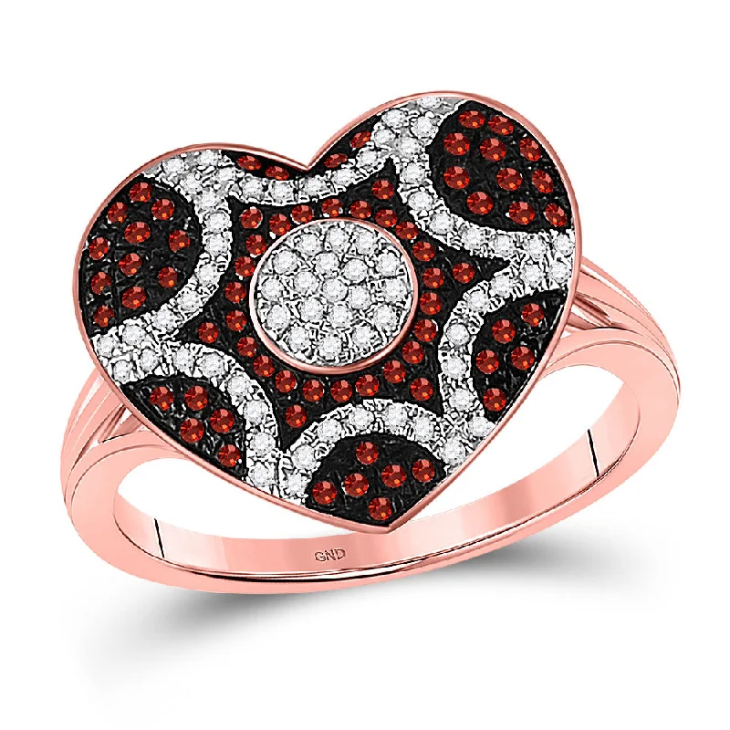 Sage twig ring-10kt Rose Gold Womens Round Red Color Enhanced Diamond Starburst Heart Cluster Ring 1/3 Cttw