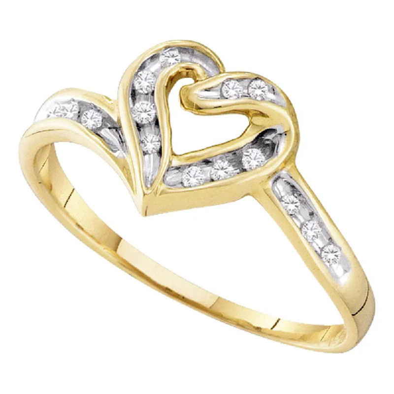 Jute braid ring-10kt Two-tone Gold Womens Round Diamond Heart Frame Ring 1/12 Cttw