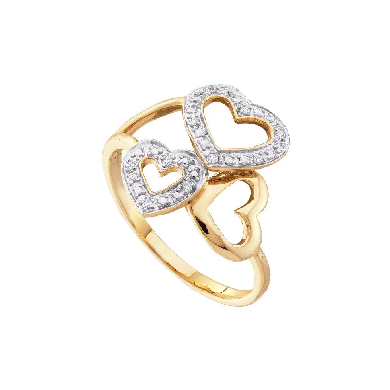 Morning haze ring-10kt Two-tone Gold Womens Round Diamond Triple Heart Ring .03 Cttw