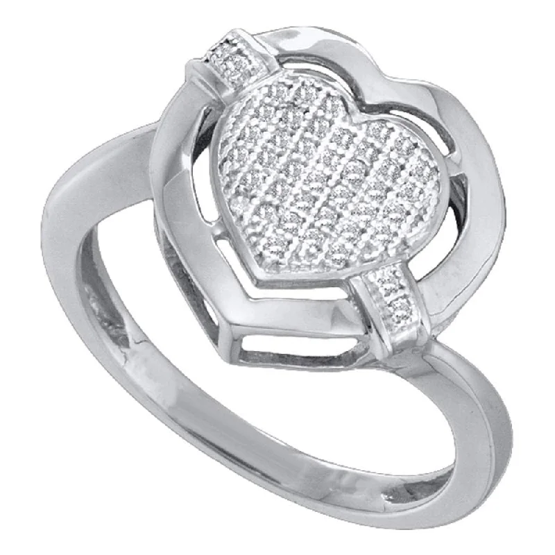 Cotton twist ring-10kt Two-tone White Gold Womens Round Diamond Heart Cluster Ring 1/8 Cttw