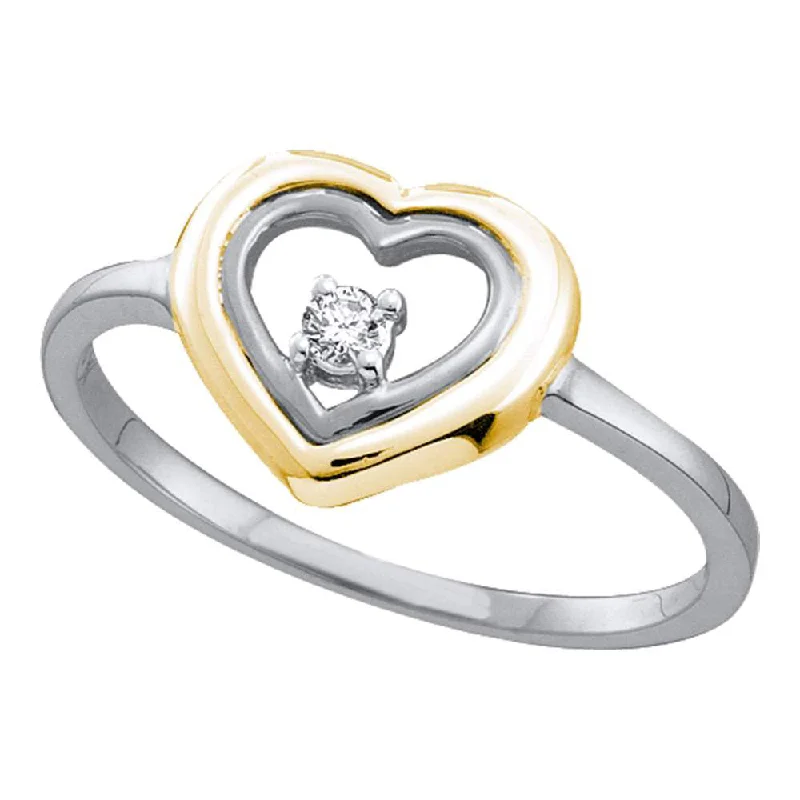 Fluid stripe ring-10kt Two-tone White Gold Womens Round Diamond Solitaire Heart Ring 1/20 Cttw