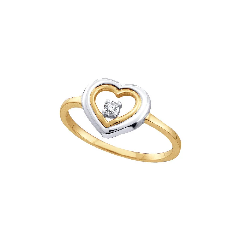 Folk weave ring-10kt Two-tone Yellow Gold Womens Round Diamond Solitaire Heart Ring 1/20 Cttw