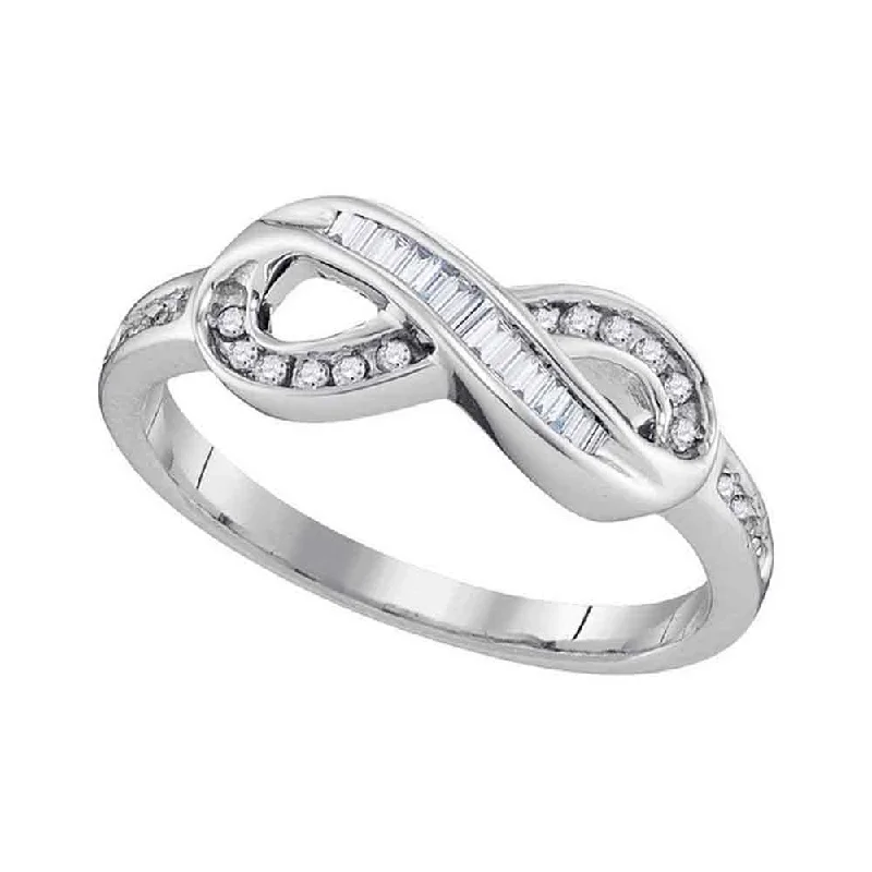 Rippled shank ring-10kt White Gold Womens Round Baguette Diamond Infinity Ring 1/5 Cttw