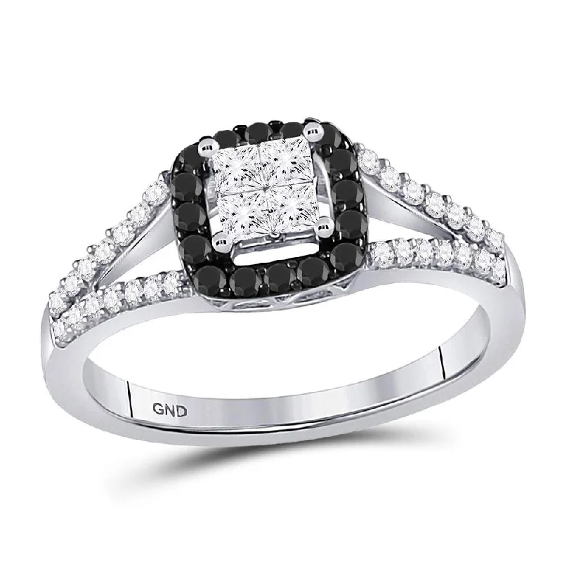 Alloy blend ring-10kt White Gold Womens Round Black Color Enhanced Diamond Cluster Ring 1/2 Cttw