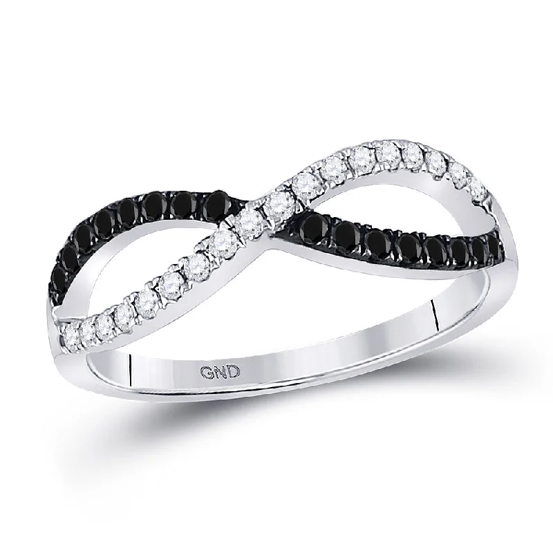 Leaf halo ring-10kt White Gold Womens Round Black Color Enhanced Diamond Infinity Ring 1/3 Cttw