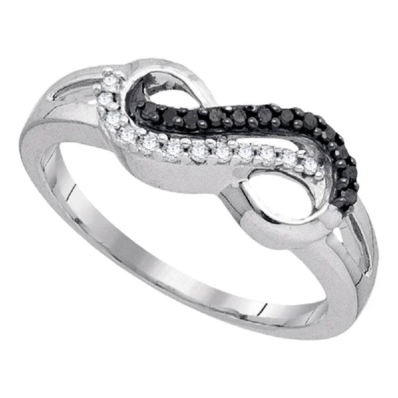 Scythian gold ring-10kt White Gold Womens Round Black Color Enhanced Diamond Infinity Ring 1/6 Cttw